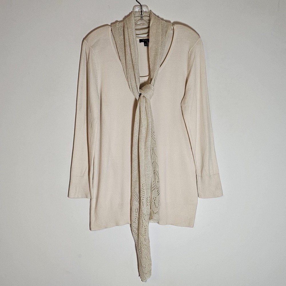 Cupio Sweater Womens Medium Cream Knit Removable Scarf Long Sleeve Scoop Neck M